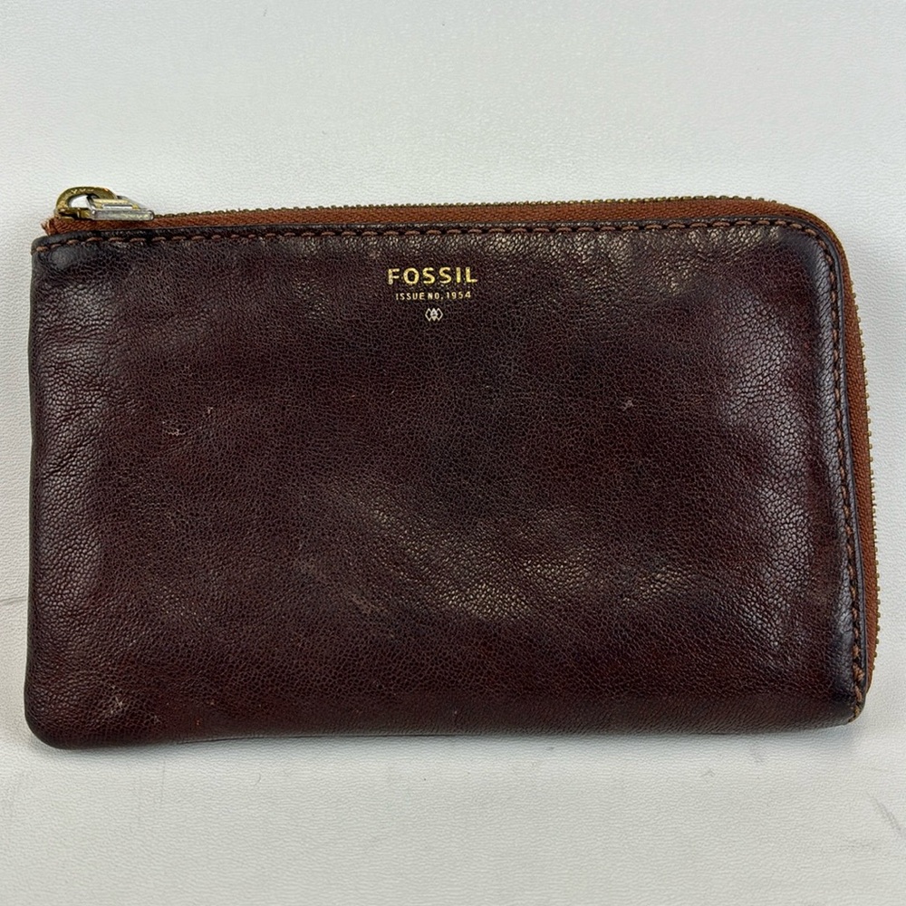 FOSSIL Dark Brown Pebbled Leather Zip Around Wallet